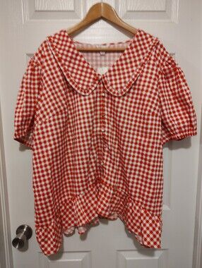Cato Red and White Gingham Peter Pan Collar Blouse